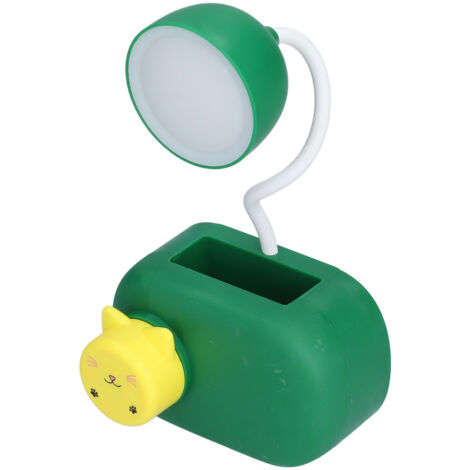 Lampe de bureau chat mignon avec taille-crayon, USB, éclairage LED - Idée cadeau pour chambre ou bureau - Vert foncé