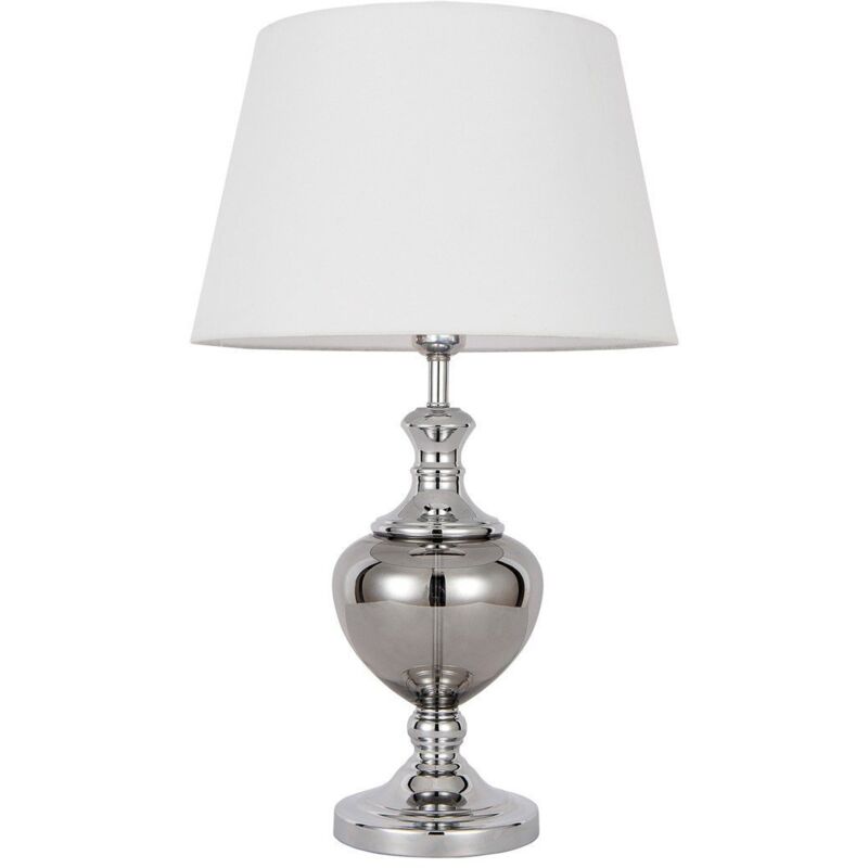 Italux - Korrez - Lampe de Table Classique Chrome 1 Lumière avec Abat-Jour Blanc, E27 Italux - Korrez - Lampe de Table Classique Chrome 1 Lumière avec Abat-Jour Blanc, E27