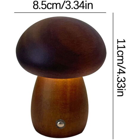 Lampe de bureau créative en forme de champignon, lumière LED à intensité variable (couleur bois de noyer, rechargeable, trois couleurs réglables, luminosité réglable).