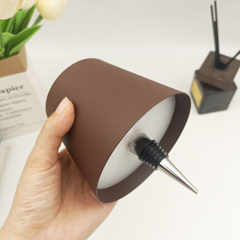 Lampe de bureau d'ambiance à LED avec chargeur et prise pour bouteille de vin-Couleur café au lait