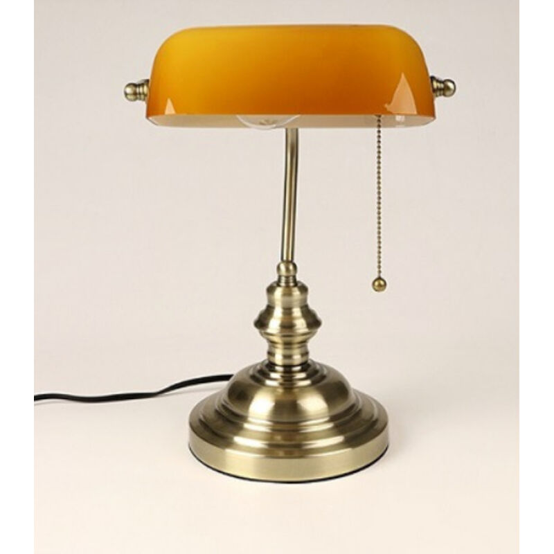 Lampe de bureau de banquiers en verre Couleur orange, avec interrupteur à chaîne, luminaire enfichable pour la maison, le bureau et la bibliothèque