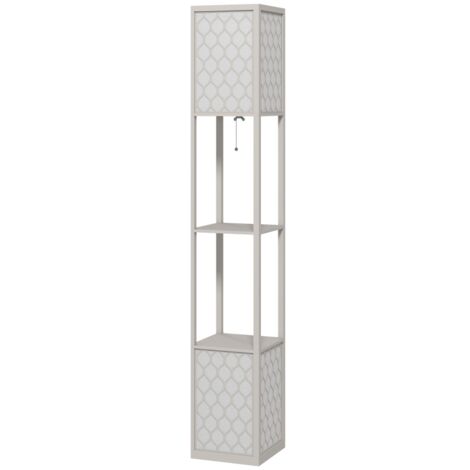 Lampe de bureau de design moderne. Possède 2 étagères. Il y a aussi un interrupteur pour contrôler l’éclairage. Dimensions : 26 cm x 26 cm x 156 cm. Couleur : gris clair.