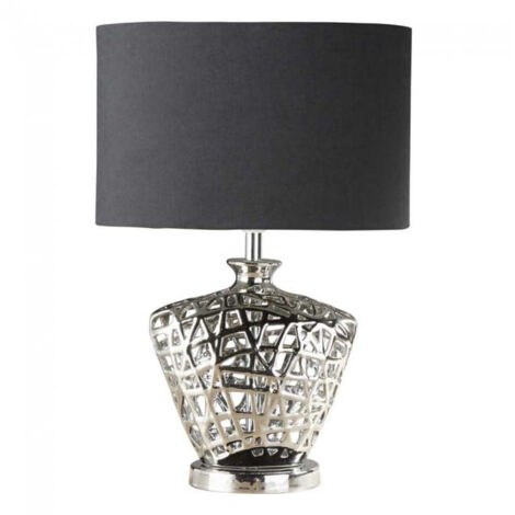 Lampe de bureau design nuit Chrome Céramique Tissu Noir Éclairage