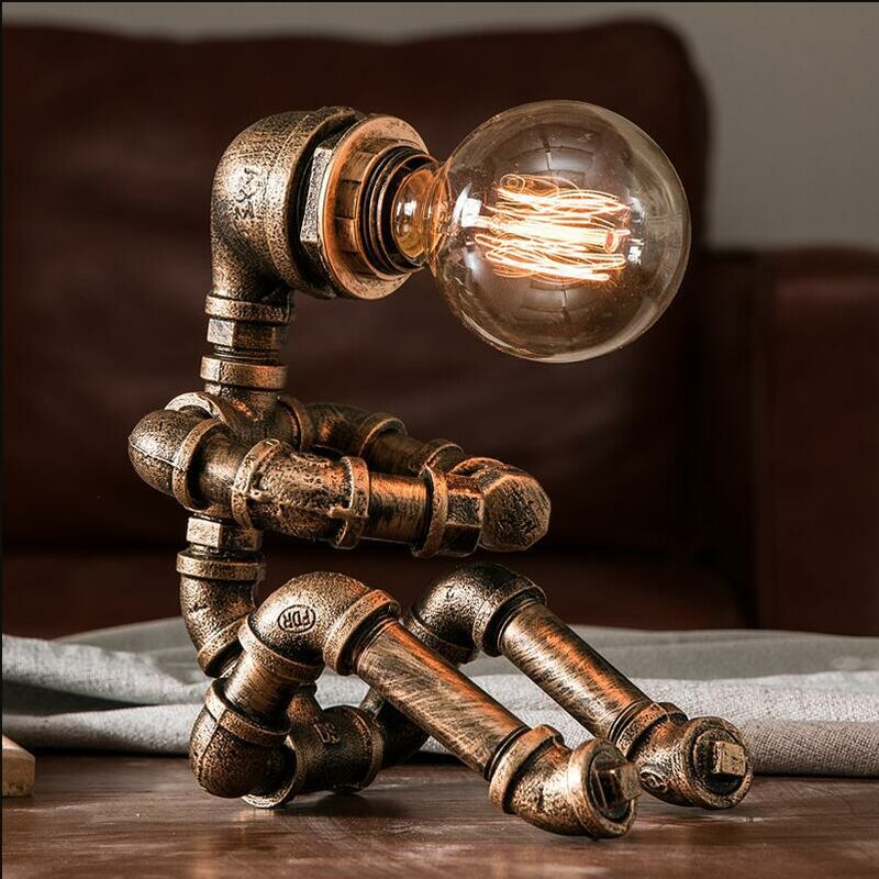lampe de bureau design retro industriel metal eclairage salon chamber lampe a poser douille bronze