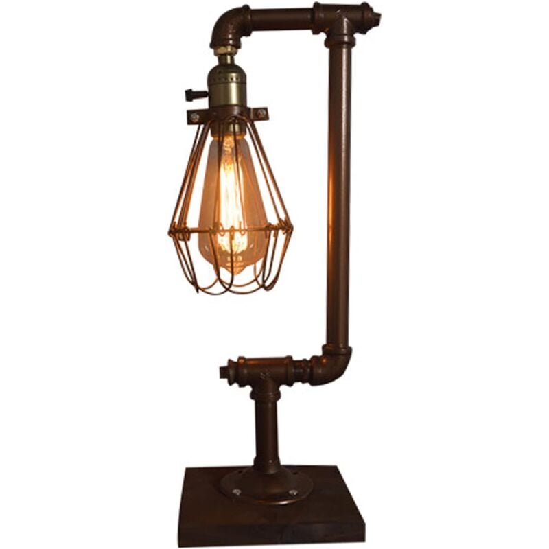 Gojoy - Lampe de bureau en bois - Lampe de table vintage en métal - E27 - Style industriel - Steampunk - Tube d'eau - Veilleuse antique pour chambre