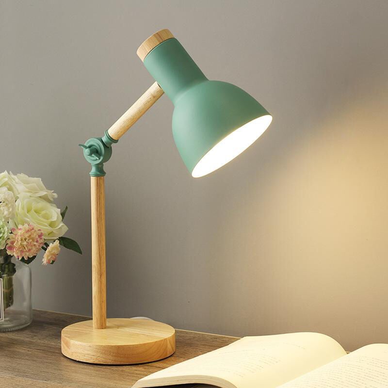 lampe de bureau en bois style nordique creatif, lampe table fer pliable, protection des yeux, lecture pour salon chambre a coucher,