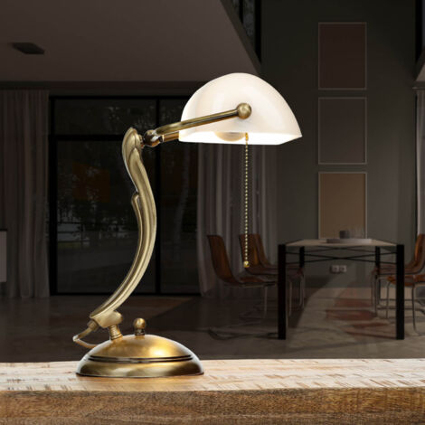 Lampe De Bureau Art Déco – Laiton, Bois, Verre Opalin Bleu – Fabriquée En Italie – Arterameferro
