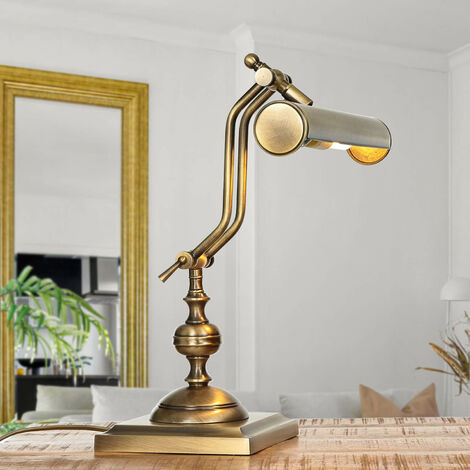 Lampe de bureau en laiton véritable – Design vintage bronze clair brillant – Abat-jour réglable – Culot E14 max. 40W – H:39 cm – Licht-Erlebnisse