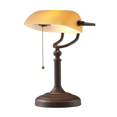 Lampe de bureau en verre ambré avec interrupteur à chaîne à tirer