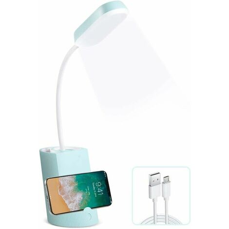 Lampe de Bureau Enfant, Lampe de Bureau LED Tactile Dimmable 3 Niveaux de LuminositéRe Chargeable Animal Desk Lamp Sans Fil, Porte-Stylo et Support - Bleu