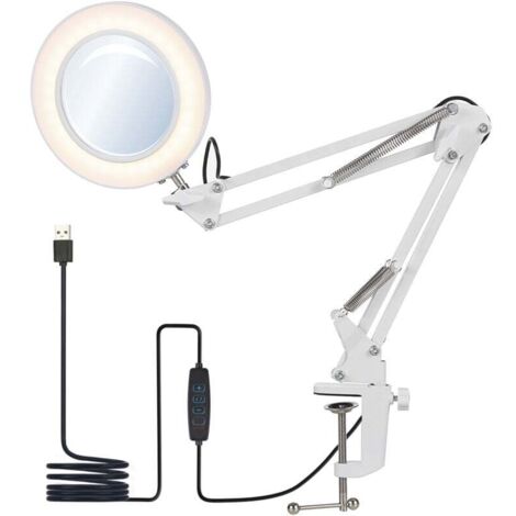 Lampe de bureau flexible à pince, avec loupe 8x Lampe de bureau LED orientable à gradation avec 3 modes de couleurs et 10 niveaux de luminosité