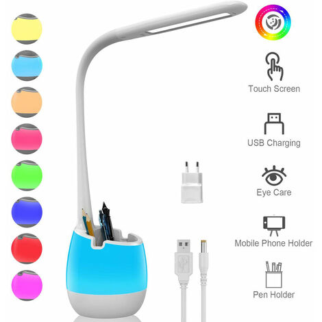 Lampe de Bureau Flexible, Lampe Rechargeable avec Veilleuse Colorée/ 3 Modes et 3 Niv. de luminosité/Contrôle Tactile