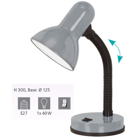 LAMPE DE BUREAU GRIS ARGENT E27 BASIQUE 1 - 40 W