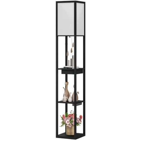 Lampe de bureau, lampe de travail avec 3 bras, socle E27. Lampe à pied, avec abat-jour en tissu. Prise USB-A et USB-C pour l’utilisation dans le salon. Couleur blanche et noire. Sans ampoule.