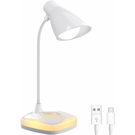 TOVBMUP Lampe de Bureau, Lampes de Bureau USB Rechargeable Cou Flexible, Protection des Yeux, 3 Niveaux de Luminosité avec Contrôle Tactile, Lampe de Table pour Ecrit, Lire Lampe de chevet