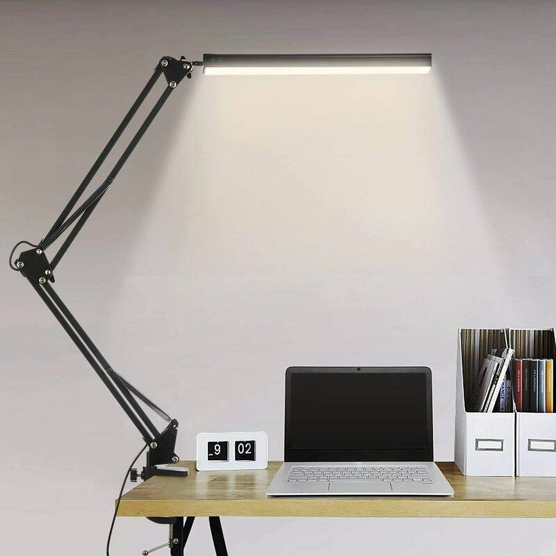 Lucky-88 - Lampe de Bureau led, 14W Lampe de Table Architecte Pliable avec Pince, 10 Niveaux de Luminosité x 3 Modes de Couleur, Lampe de table