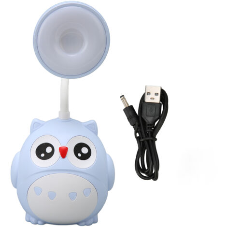 Lampe de bureau LED 2 vitesses avec support stylo, forme hibou nocturne cartoon, protection des yeux, USB, lumière bleue