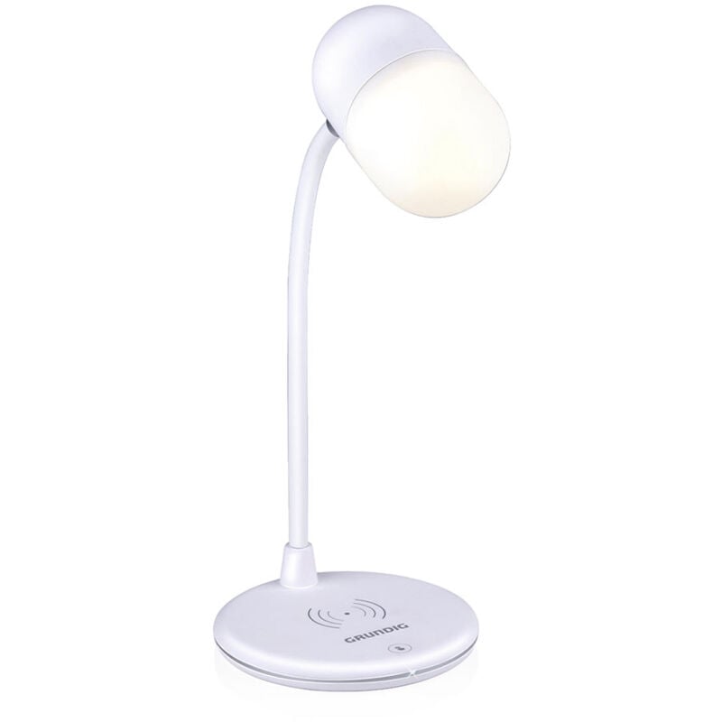 Grundig - Lampe de bureau led 3 en 1 - Chargeur de téléphone sans fil technologie Qi - Speaker Bluetooth - Lumière de lecture - White