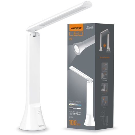 Lampe de bureau LED 5W rechargeable, torche, Videx blanc
