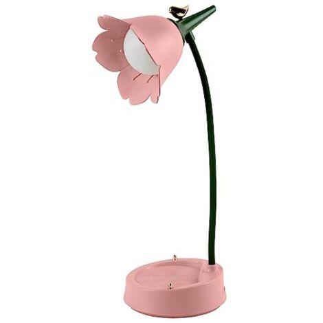 Lampe de bureau LED à intensité variable - Lampe de bureau - Lampe de bureau mignonne - Veilleuse LED tactile - Batterie rechargeable - Lampe de lecture réglable pour chambre et bureau - Rose