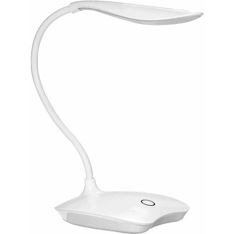 Lampe de bureau LED à variateur tactile à 3 niveaux de luminosité, lampe de bureau avec col de cygne flexible, lampe de jour, lampe de chevet pour lire, travailler, apprendre Blanc