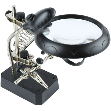 Lampe de bureau LED avec loupe intégrée et pinces pour réparation électronique et inspection de précision