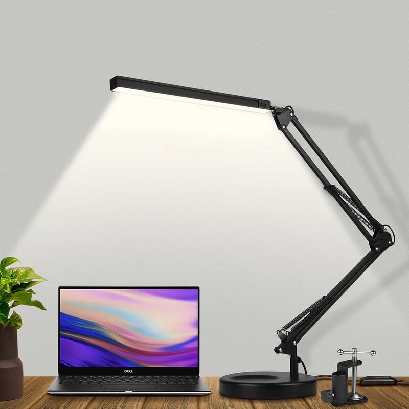 Rhafayre - Lampe de bureau à led avec pince, lampe à bras articulé, lumière douce pour les yeux, lampe de lecture réglable à plusieurs niveaux pour
