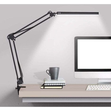Lampe de bureau LED avec pince, lampe de bureau à bras articulé, lampe de table réglable pour le confort des yeux, 3 modes de couleur, idéale pour le bureau à domicile ou le travail.