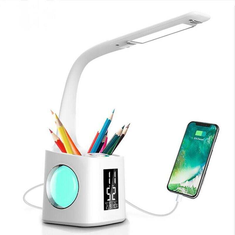Lampe de Bureau led avec Porte-Stylo/Écran Heure/Calendrier - Lumière d'Atmosphère Nocturne usb