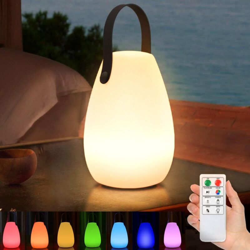 Lampe de bureau LED sans fil 8 couleurs avec télécommande dimmable blanc chaud IP44 étanche pour usage extérieur