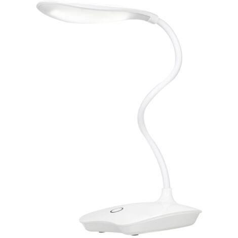 Lampe de bureau LED blanche rechargeable USB, intensité variable, respectueuse des yeux, commande tactile, tête rotative 360° et flexible (blanche)
