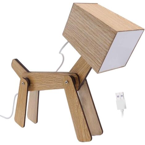 Lampe de Bureau LED Chien Bois USB Décoration Chambre Enfant Salon Lecture