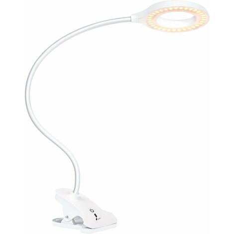 Lampe de Bureau LED, Clip on Light Liseuse Ring Light LED avec 3 Modes de Couleur, 9 Variateur de Luminosité, 60 LED, 360 ° Col de Cygne Flexible