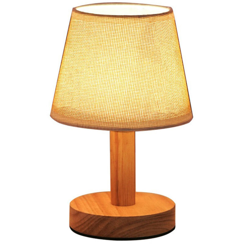 Lampe de bureau LED en bois massif, lampe de lecture stable en tissu, idéale pour la décoration intérieure, veilleuse chaleureuse en lin uni, lampe