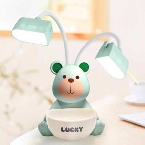 Lampe de bureau LED en forme d'ourson, taille-crayons, rechargeable par USB, lampe de bureau protégeant les yeux