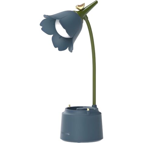 Lampe de Bureau LED Enfant Bleue Motif Fleurs Oiseaux USB Tactile Lecture Chambre