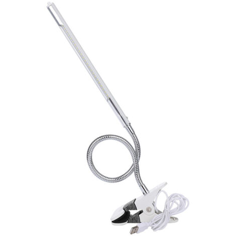 Lampe de bureau LED flexible avec clip, interface USB et bras métallique pour lecture