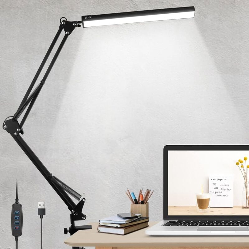 Ayyqh - Lampe de bureau led, lampe de bureau 10W pince lampe d'architecte bras pivotant lampe de travail lampe à pince dimmable 3 couleurs 10