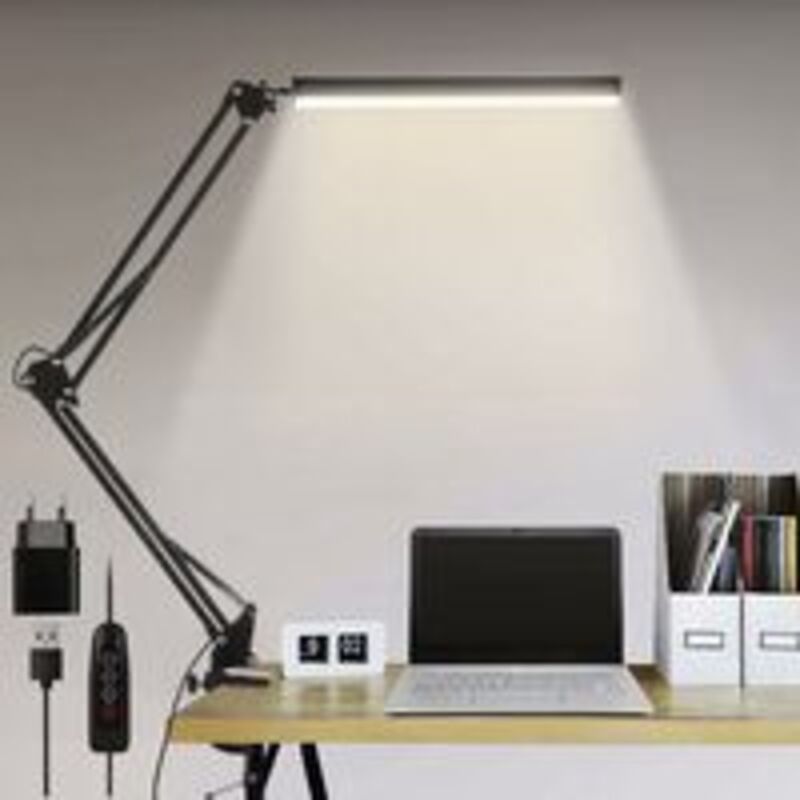 Lampe de bureau LED, lampe de bureau d'architecte pliable 14 W avec clip, 10 niveaux de luminosité x 3 modes de couleur, lampe de bureau réglable,