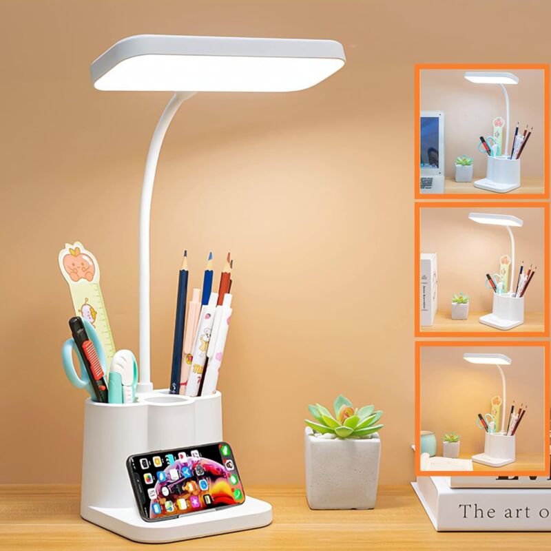 Lampe de bureau LED, lampe de bureau LED avec 3 modes et 8 niveaux de luminosité, lampe LED, lampe de bureau à intensité variable avec col de cygne à