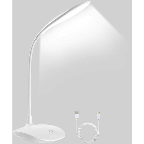 Lampe de Bureau �� LED, Lampe de Lecture Led Pour Livre avec Cable USB, 15 LED, 3 Niveaux de Luminosit��, Flexible 360, 1200mAh, Touch Control, Protection des Yeux, Pour Apprendre, Lire