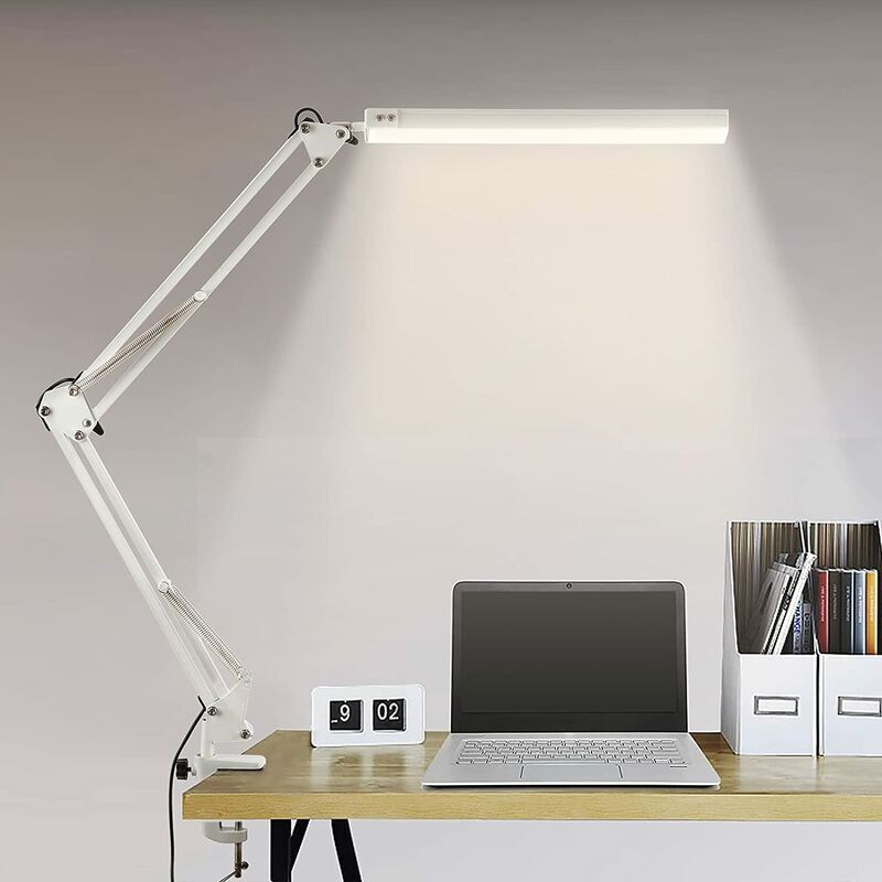 Lucky-88 - Lampe de Bureau led, Lampe de Table Architecte Pliable avec Pince, 10 Niveaux de Luminosité x 3 Modes de Couleur, Lampe de table Réglable,