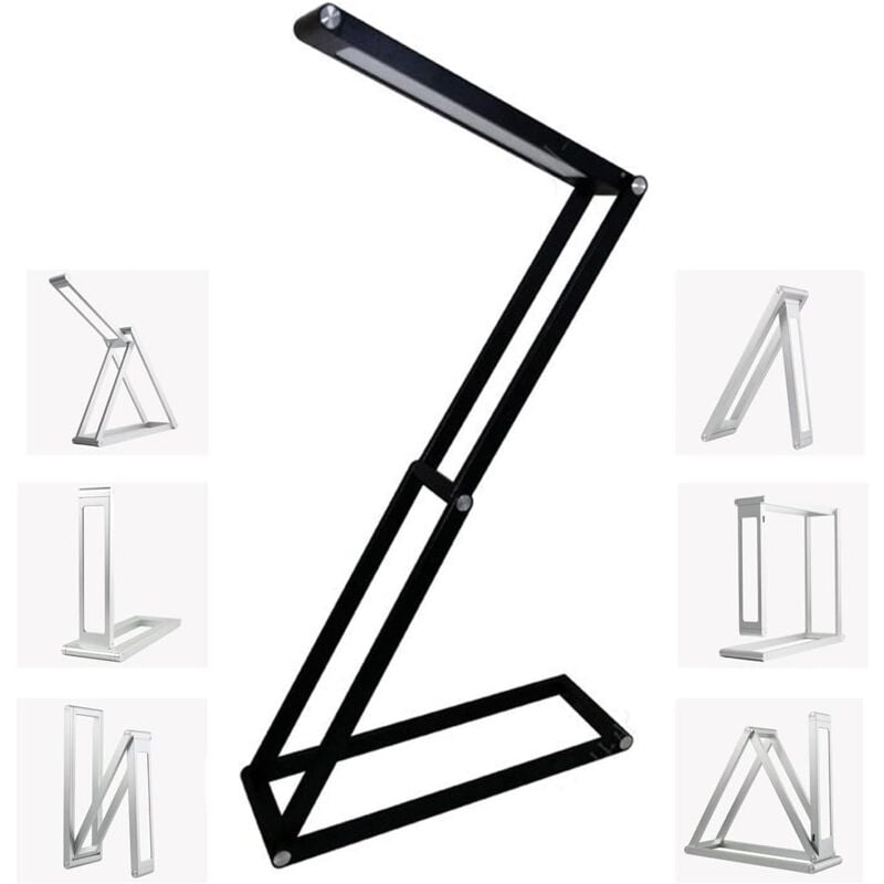 Sjqka - Lampe de bureau led , lampe de table rechargeable usb sans fil pliable, tête de lampe pivotante, 3 modes à intensité variable - Noir