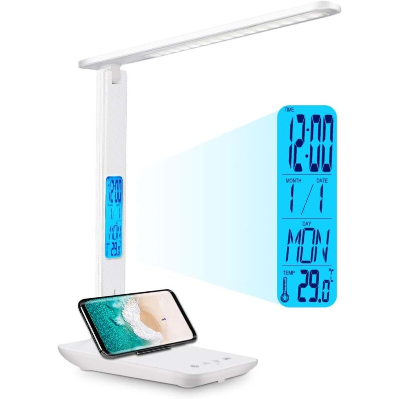 ZVD - Lampe de bureau led Rechargeable - Alarme, Calendrier, Température - 3 modes 5 niveaux
