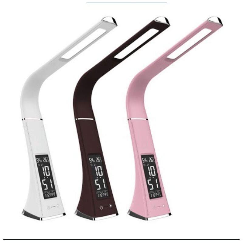 Lampe de bureau LED Lecture de bureau d'apprentissage avec calendrier Réveil Thermomètre - Blanc