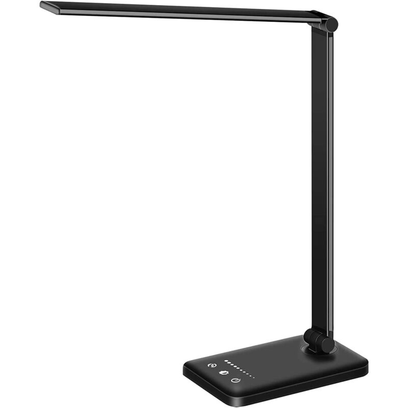 Lampe de bureau LED, lumière naturelle pour protéger les yeux, lampe de bureau LED à intensité variable avec port de charge USB, 5 modes, 10 niveaux