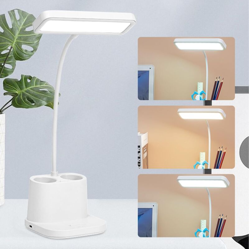 Lampe de bureau LED, lumière naturelle pour protéger les yeux, lampe de lecture de table, lampes de chevet sans fil, 3 modes, 8 niveaux de