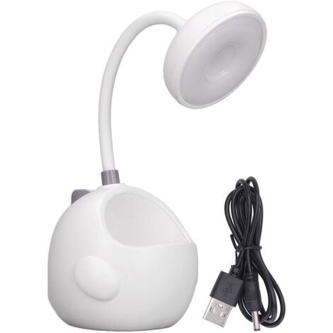 Lampe de bureau LED mignonne en forme de dinosaure, tube cou flexible à 360°, rechargeable par USB, avec porte-stylo, blanc pour étudiant