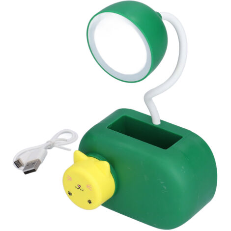Lampe de bureau LED multifonction chat mignon avec taille-crayon, câble USB - Bureau, chambre, cadeau - Vert foncé