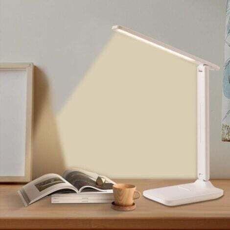 Lampe de bureau LED, pliable, 3 températures de couleur, chargement USB, commande tactile, avec fonction de protection des yeux.